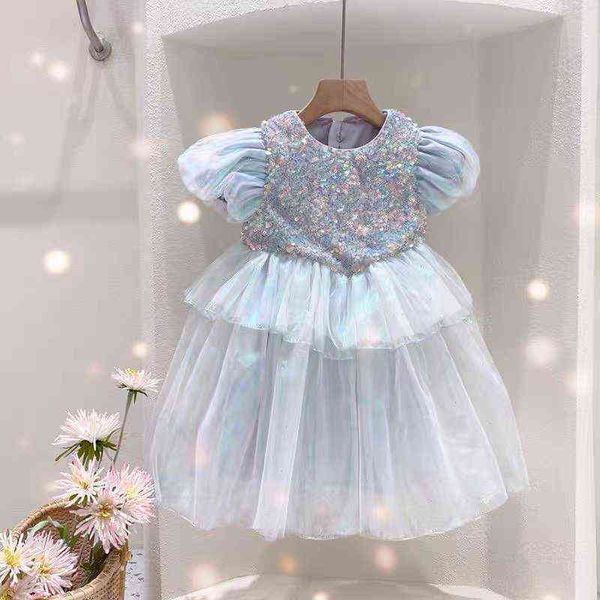 

girls summer princess dress mesh lace sequined clothing elegant vestidos kids birthday party ball gown costume for children g1215, Red;yellow