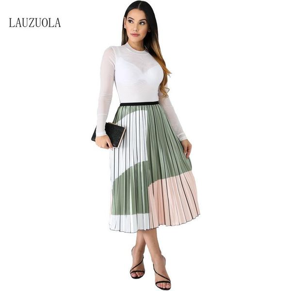 

skirts patchwork satin high waisted womens fashion print cartoon mid-calf pleated skirt female 2021 spring autumn casual jupe, Black