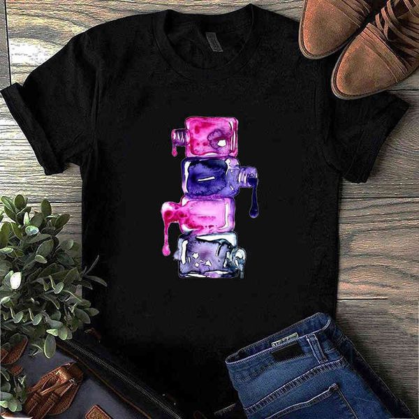 

women's hoodies & sweatshirts female patterned with nail polish, black for women, kawaii style, casual, summer, short sleeve x3ap