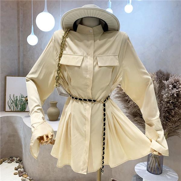 

casual dresses women's clothing summer 2021 fashion design sense lace up thin temperament shirt dress, Black;gray