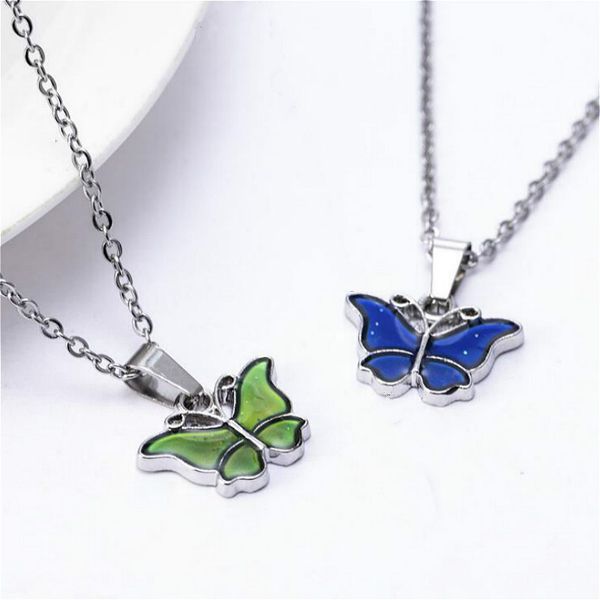 

mood necklace color change emotion feeling temperature control water drop tears pendant stainless steel chain necklaces, Silver