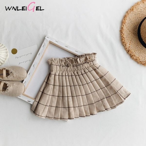 

wlg girls spring summer plaid skirts kids girl beige ruffle casual skirt baby all match clothes children 210303, Blue