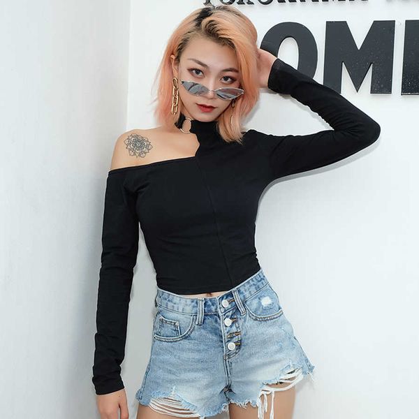 

chaopai off shoulder female knitted crop women black streetwear elastic short t shirt knitting cropped camis tees 60j097, White