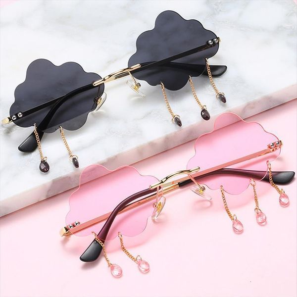 

fashion rimless men sunglasses women trendy clouds sun glasses female male vintage metal tassel raindrop design oculos de sol, White;black