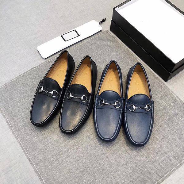 

leather loafers casual shoes brands slip on men metal buckle genuine leather flat shoes fashion ribbon male driving, Black