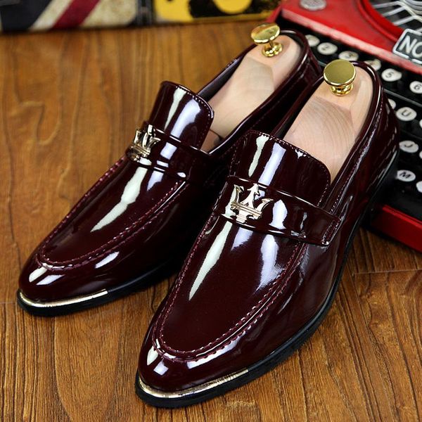 

dress shoes men's pointed casual patent leather bright, Black