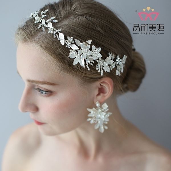

bride d2330 or beautiful handmade hair band earring set selling pearl headdress wedding accessories, Black;brown