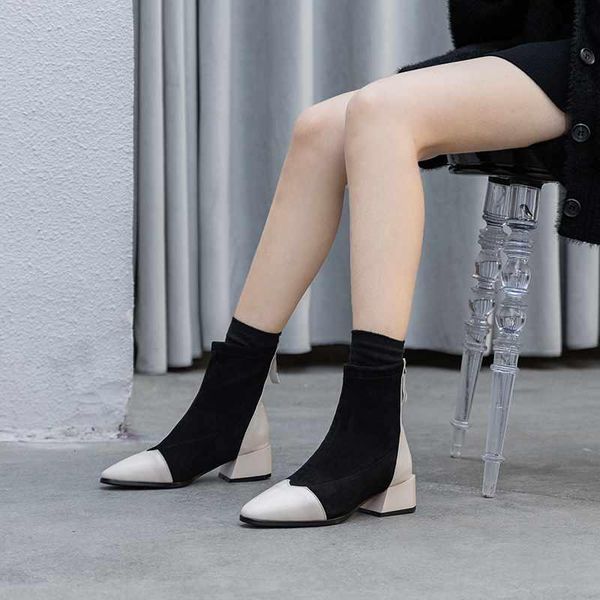 

boots ankle women's winter shoes mixed colors flock stretch keep warm mujer, Black