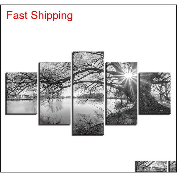 

wall art 5 pieces canvas pictures for living room poster framework lakeside big trees paintings black white land qylkns bdetoys