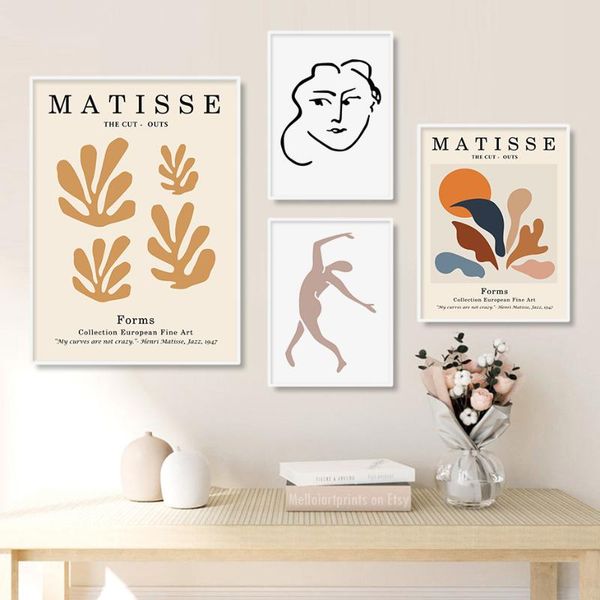 

paintings beige flowers fashion abstract silhouette matisse poster canvas painting mural picture indoor home living room decoration