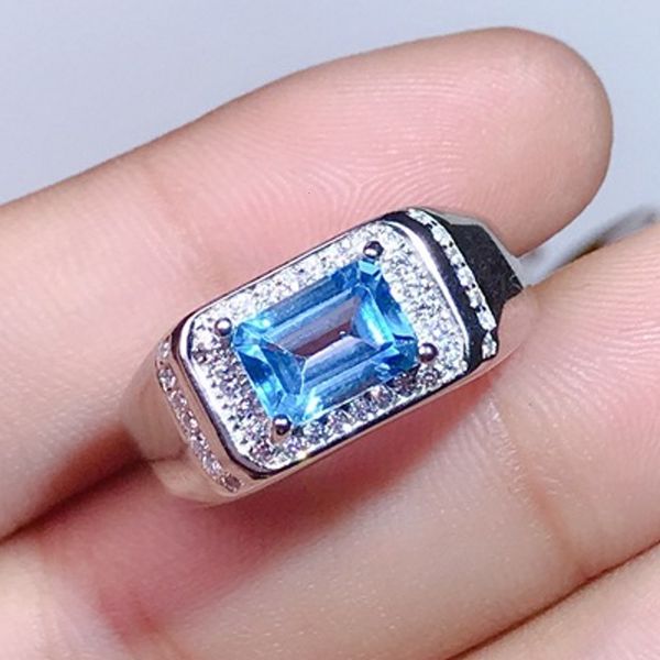 

2021 new natural z 925 men's sapphire s925 sier ring for man 6m92, Silver