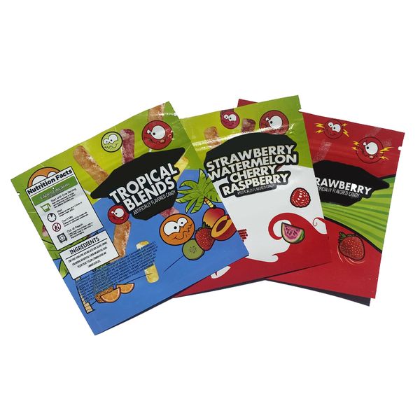 

medicated bites edibles packaging bag sour strawberry watermelon cherry rasp tropical belnds raspberry gummies baggie candy retail package b