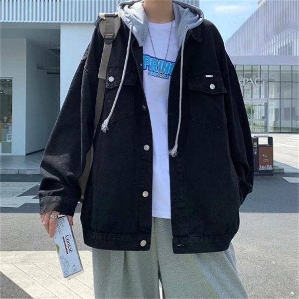 

men's jackets safari denim jacket with nood high street single breasted casual loose and handsome clothes, Black;brown