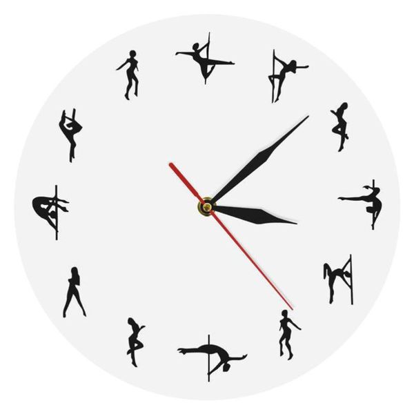 

1pc pole dancing figure clock printing wall hanging time display device background without battery white clocks