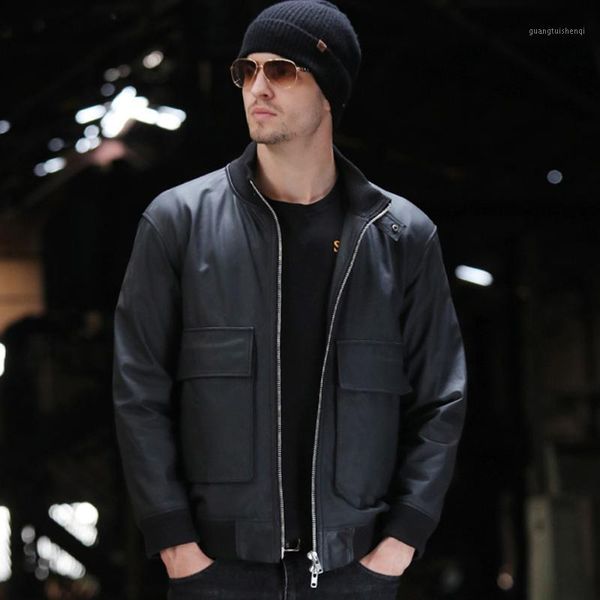 

100% genuine leather jacket men formal spring autumn natural sheepskin clothing black casual coat men's & faux