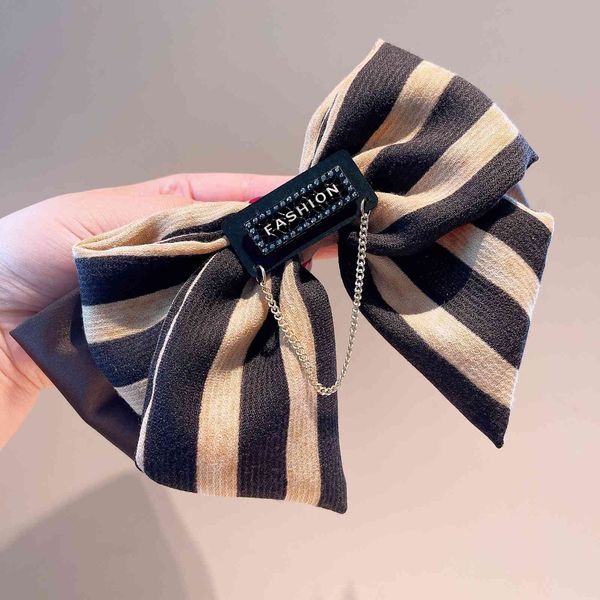 

barrettes hairpin korean version ~ dongdamen style bow, navy stripe hair clip, clip jewelry, female, Golden;silver