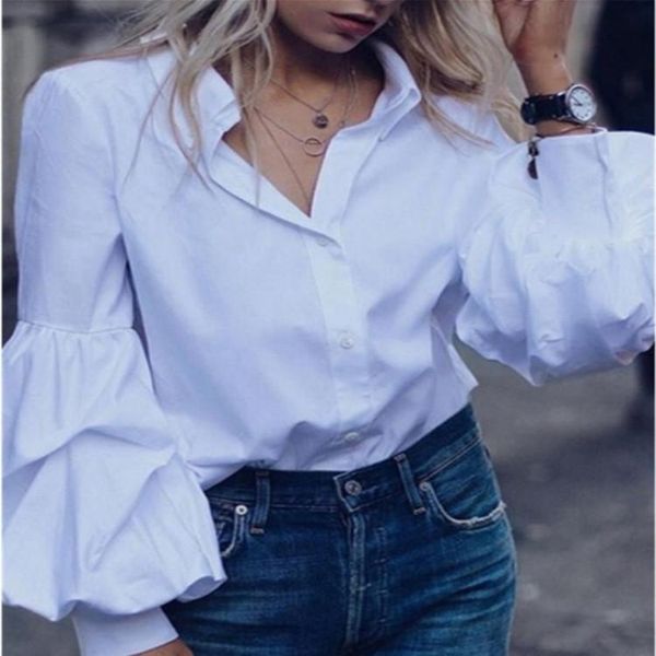 

women chiffon blouse 2021 v-neck female blouses & shirts lantern sleeve shirt for sp451 women's, White
