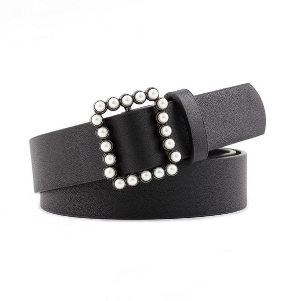 

belts women leather belt ladies wild pearl fashion pin buckle waistband jeans dress girl waist band, Black;brown