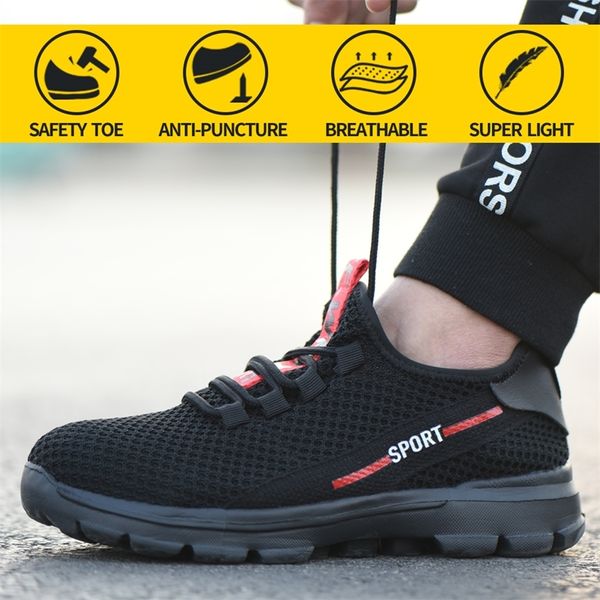 Drop Shipping Scarpe antinfortunistiche da lavoro per uomo Stivali traspiranti estivi Puntale in acciaio Sneakers da lavoro antinfortunistiche Elastic Soft 210312