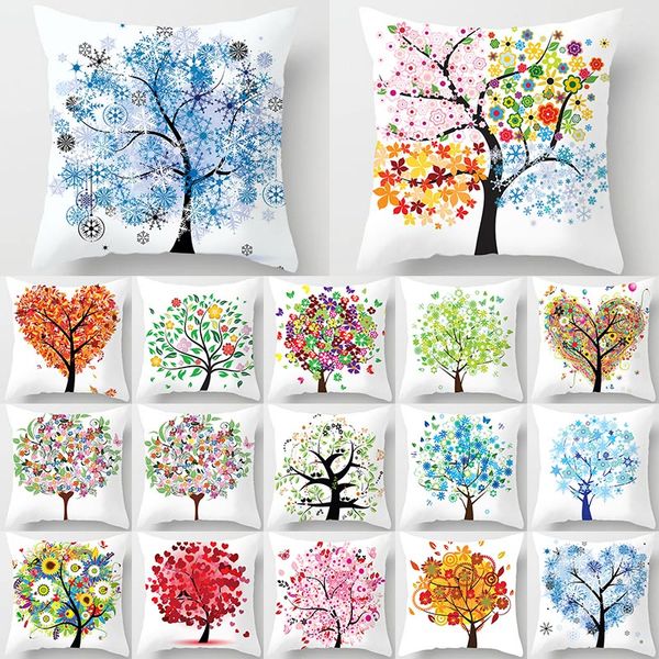 

colorful tree of life cartoon printed pattern cushion cover 45*45 polyester throw pillow decorative sofa cushions