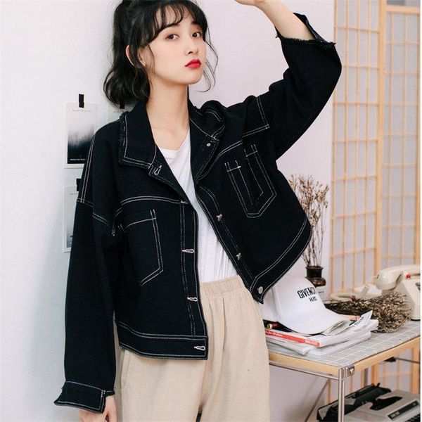

autumn vintage outerwear chic stylish retro cardigans women loose female denim fresh jackets plus all match casual coat, Black;brown