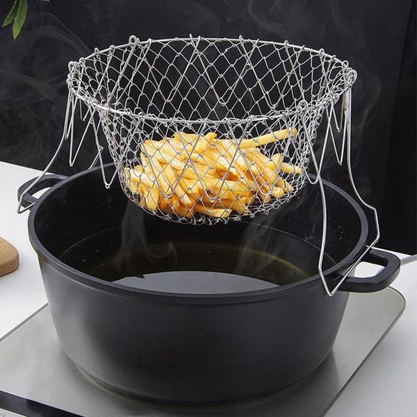 

colanders & strainers 1pcs foldable rinse strain stainless steel folding frying basket colander sieve mesh strainer kitchen cooking tools ac
