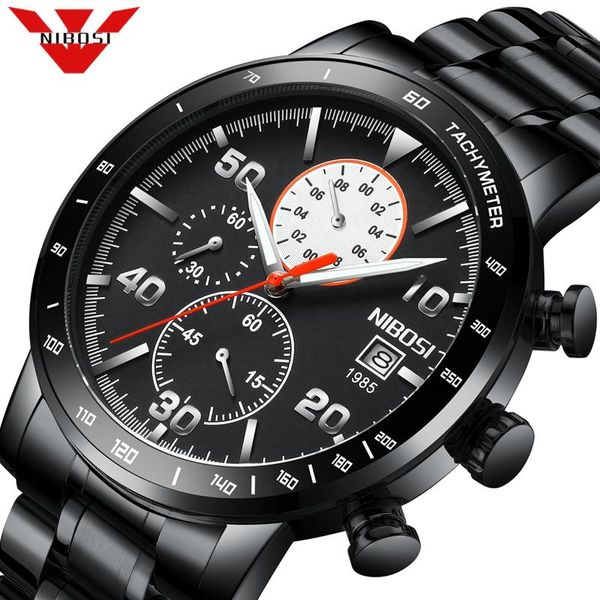 

wristwatches nibosi military watches men stainless steel band waterproof quartz wristwatch chronograph clock male fashion sports watch 2021, Slivery;brown
