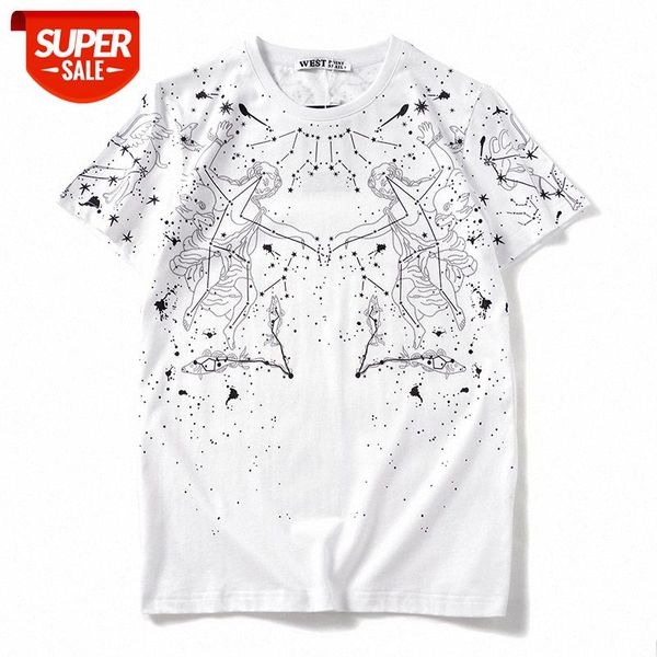 

t shirt xia chao brand couple wear constellation gypsophila round neck loose short-sleeved t-shirt cotton student for men and women #su3b, White;black