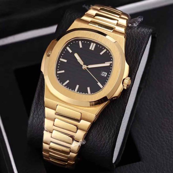 

men's watch, sports style, bow buckle, gold stainless steel band, sapphire glass, 2813 automatic movement, calendar display, Slivery;brown