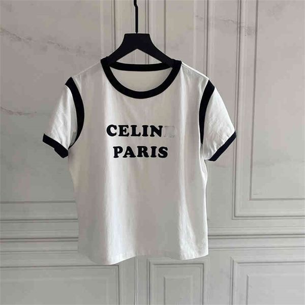 

2022 spring summer t-shirt black and white letter flocking women's