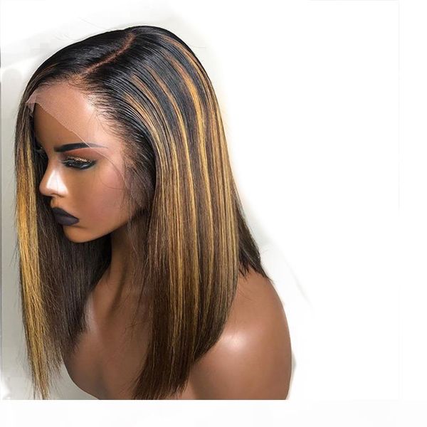 

bob highlight blonde silky straight 13x6 lace front human hair wigs brazilian human hair 360 lace frontal highlight bob wigs for black women