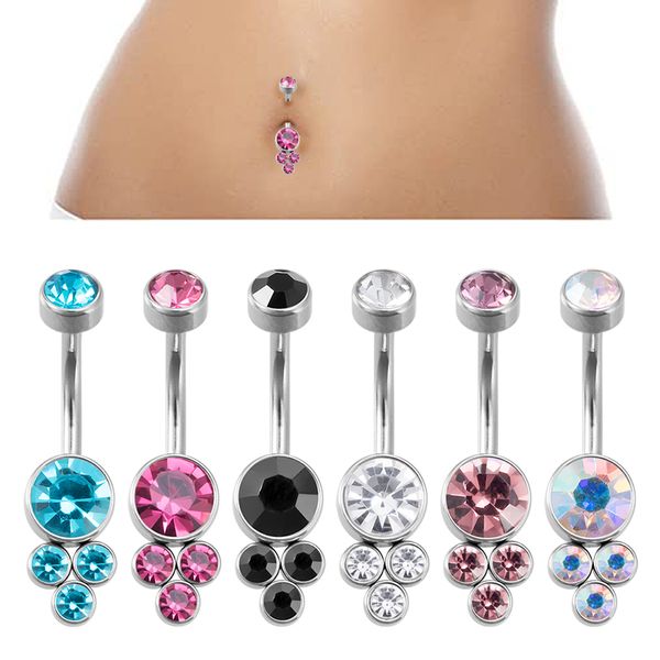 Botão de Cristal Botão Anéis CZ Gema Piercing Bar Barra Cirúrgica Ombligo Dangle Party Barbell Para Jóias Corporais de Mulher