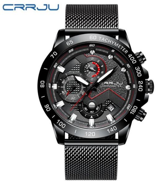 

seller brand crrju new men watch fashion sport waterproof chronograph male satianless steel wristwatch relogio masculino, Slivery;brown
