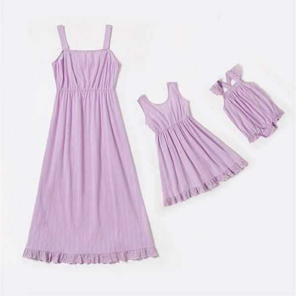 

summer mosaic mommy and me 100% cotton lace decor solid tank dresses 210528, Blue