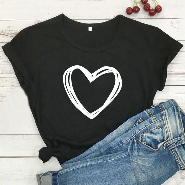 

heart graphic tees women short sleeve cotton tshirt women o-neck t shirt women white camiseta mujer casual tee shirt femme