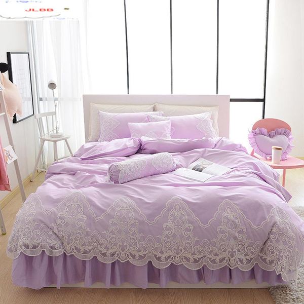 

bedding sets purple jacquard duvet cover set princess lace luxury 4pcs girls wedding bedspreads bed skirt cotton home textile