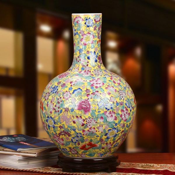 

vases jingdezhen ceramic exquisite enamel yellow flower ceiling ten large porcelain factory goods floor vase