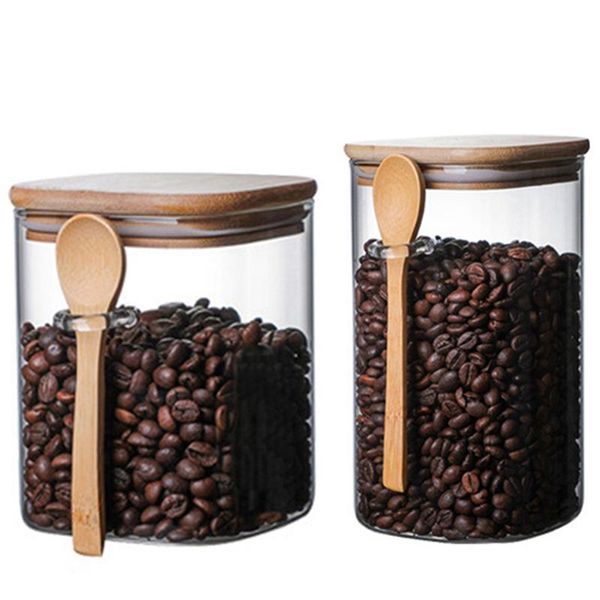 

2 pcs with spoon sealed jar storage tank condiment coffee beans tank sugar storage bottle box 800ml s & 1200ml l