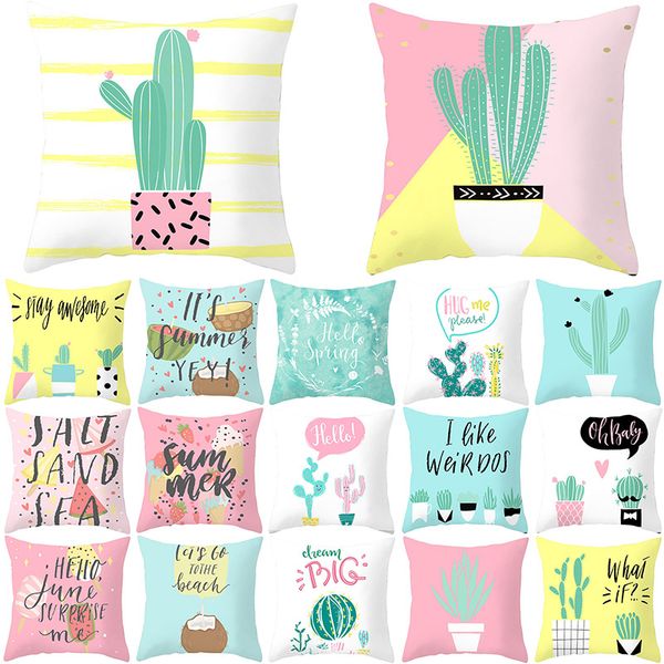 

tropical cactus summer fruit pattern cushion cover polyester pillowcase home decor decorative car sofa throw pillowcover 40974
