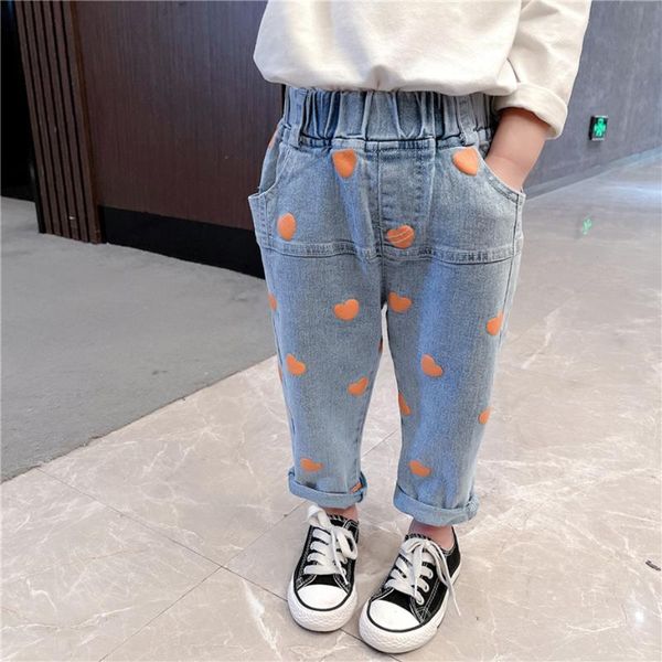 

jeans kids heart pattern girl casual style infantil spring autumn girls clothes, Blue