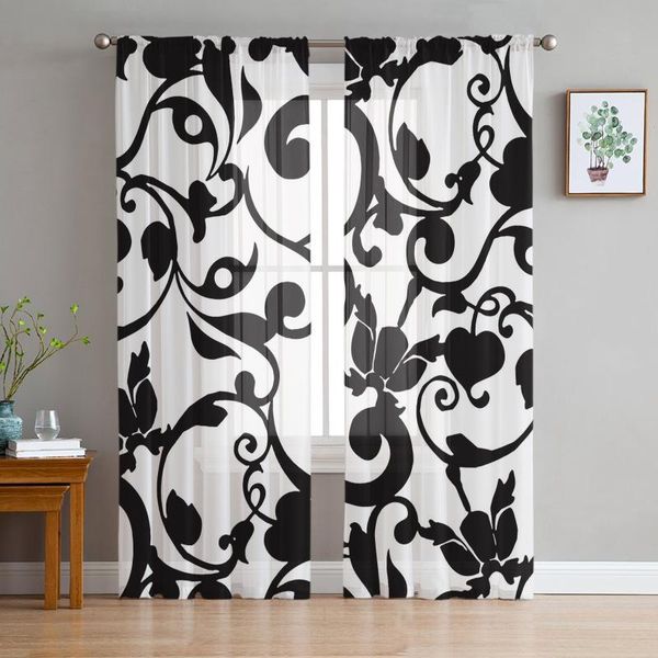 

curtain & drapes retro black and white flower sheer curtains for living room modern voile bedroom tulle window decor