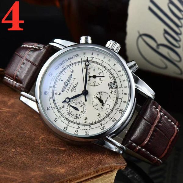 

wristwatches 2022 zeppelin men's fashion leisure imported waterproof belt business quartz three eye multifunctional watch, Slivery;brown