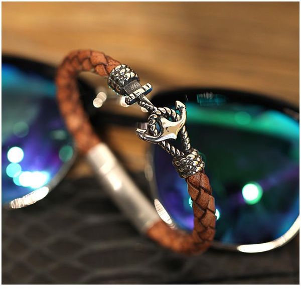 

men bracelet/leather bracelets/anchor/bracelet leather men bracelets 2019 stainless steel brown male bangles for jewel jllfqh