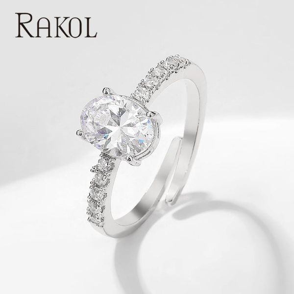 

wedding rings rakol dazzling brilliant cz stone four prong setting oval finger ring classic anniversary gift for wife & girlfriend, Slivery;golden