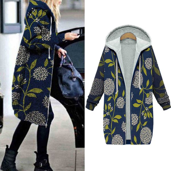 

fashion hoodies autumn and winter 2021 hooded sweater medium length women's coat, Black