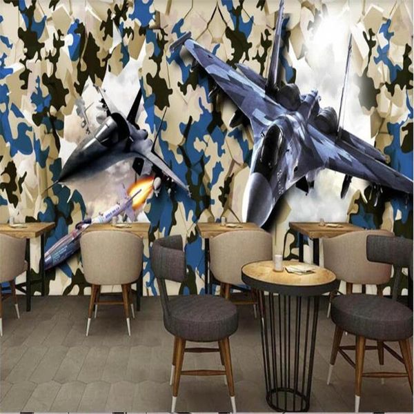 

wallpapers milofi custom 3d three-dimensional wallpaper aircraft broken wall into the bar restaurant background painting