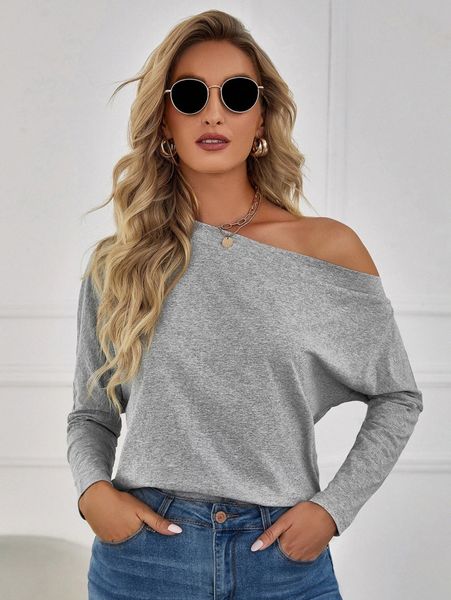 

one shoulder batwing sleeve tee g6k2#, White