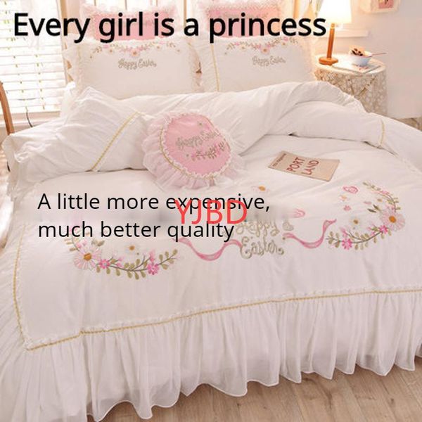 

bedding sets yjbd princess style pure cotton 100 bed four-piece set girl heart white with skirt sheet