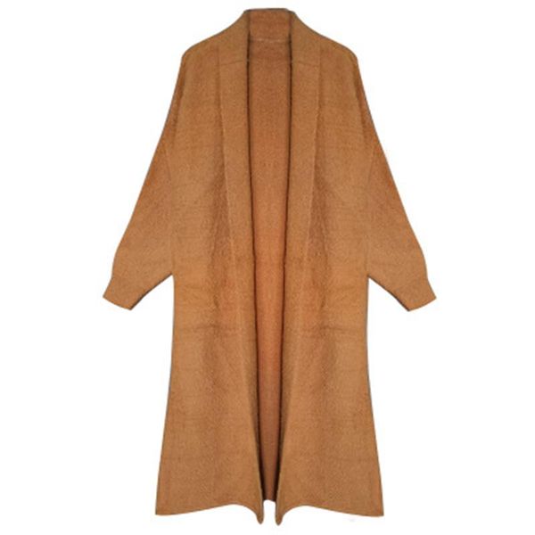 

2021 women cashmere long coat elegant woolen coat open stitch design winter warm casual girls streetwear, Black