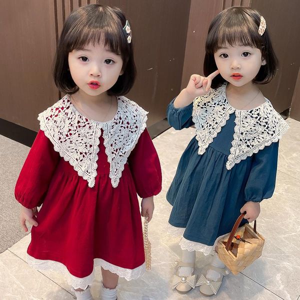 

girl's dresses girl dress kids babyÂ party evening gown 2021 solid lace warm plus thicken winter autumn princess cotton children clothin, Red;yellow